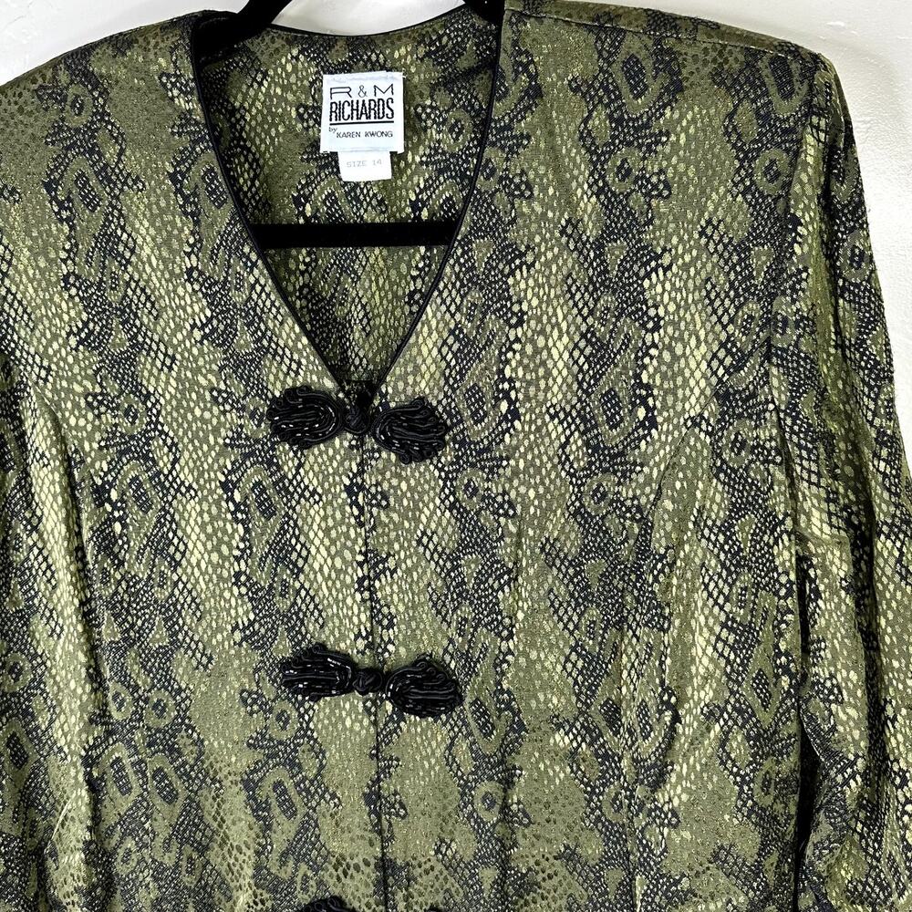 NEW Vintage R&M Richards by Karen Kwong Green Snakeskin Satin Long Blazer Jacket - Picture 3 of 7